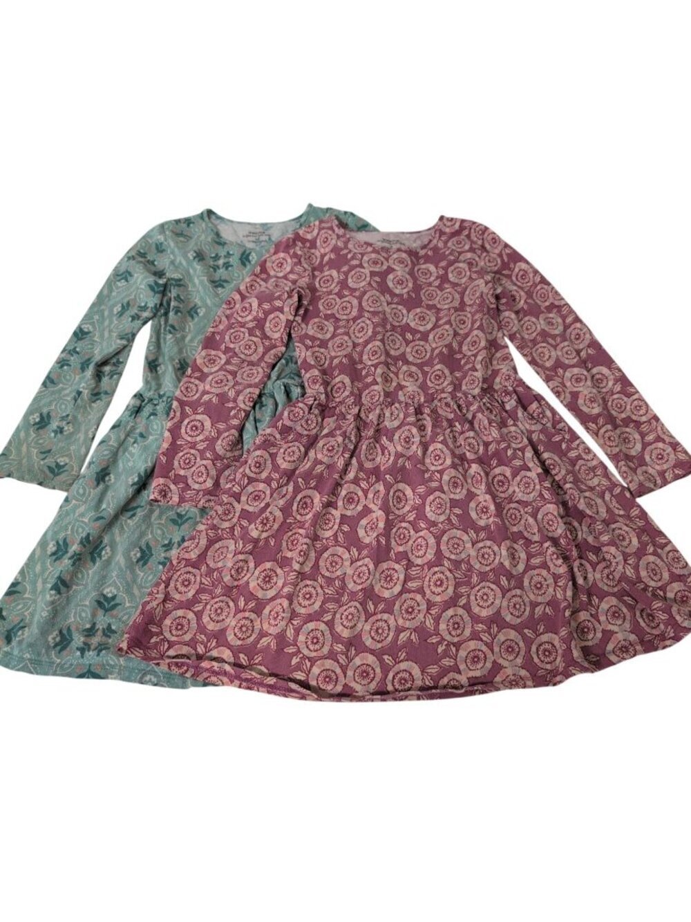 Garnet Hill Floral Dress Set of 2 Girls Size Medium Green Pink Organic Cotton